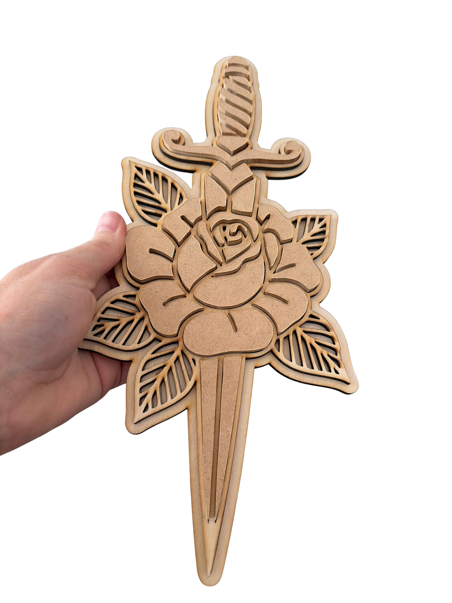 Americana Style Dagger with Rose 12" Wood Sign