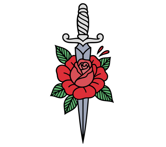 Americana Style Dagger with Rose 12" Wood Sign